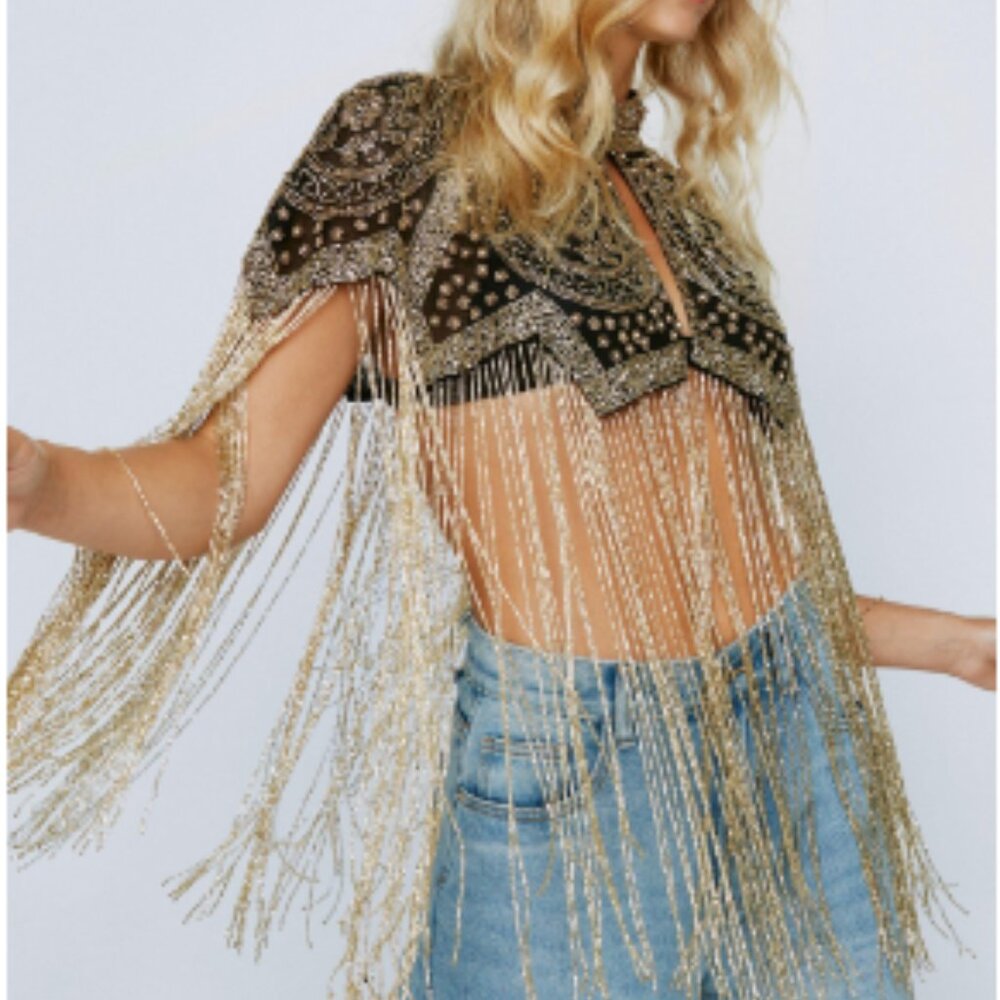 Long Tassel Beaded Cape